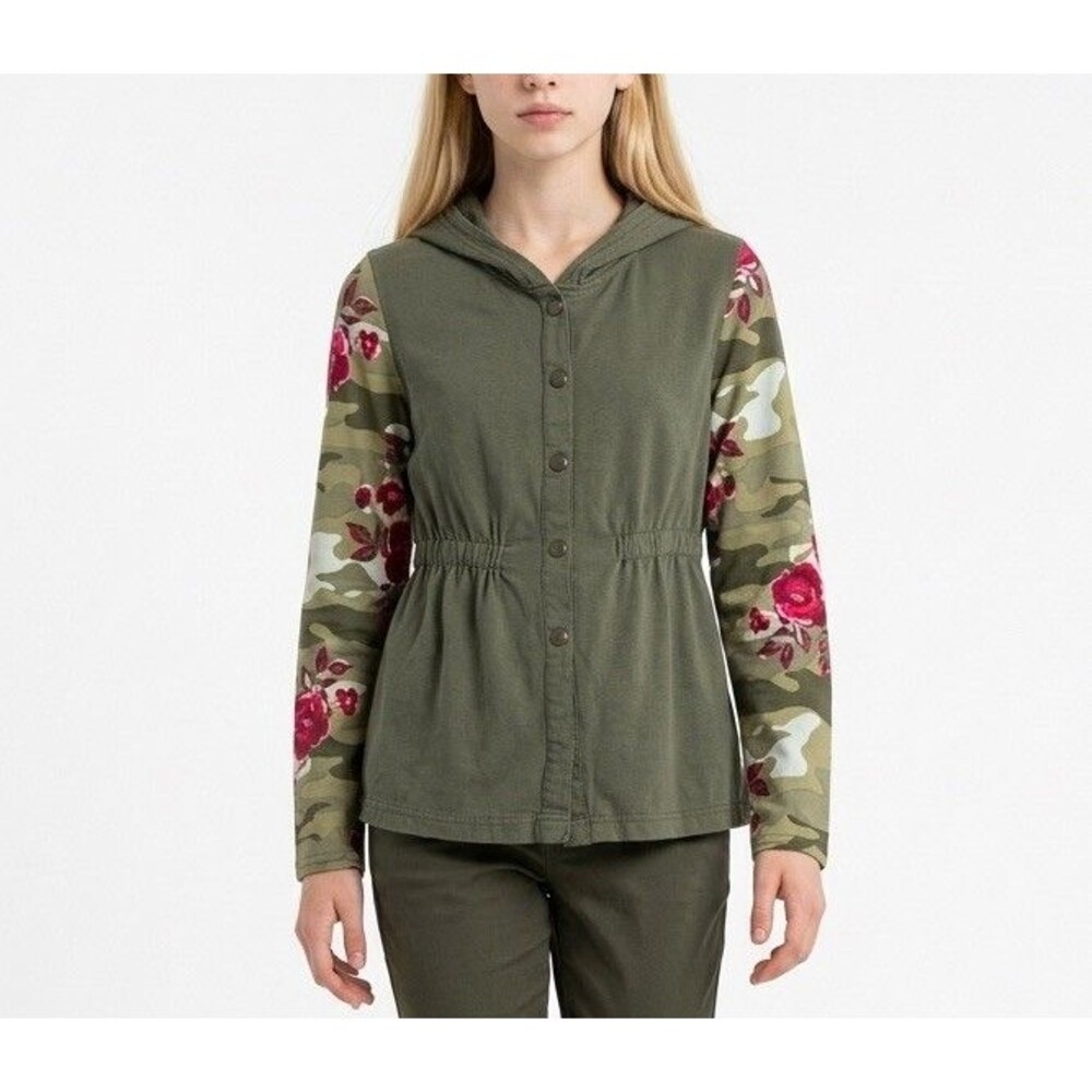 Wonder Nation Girls 10/12 Green Snap front Light Weight Shirt Jacket Camo Floral